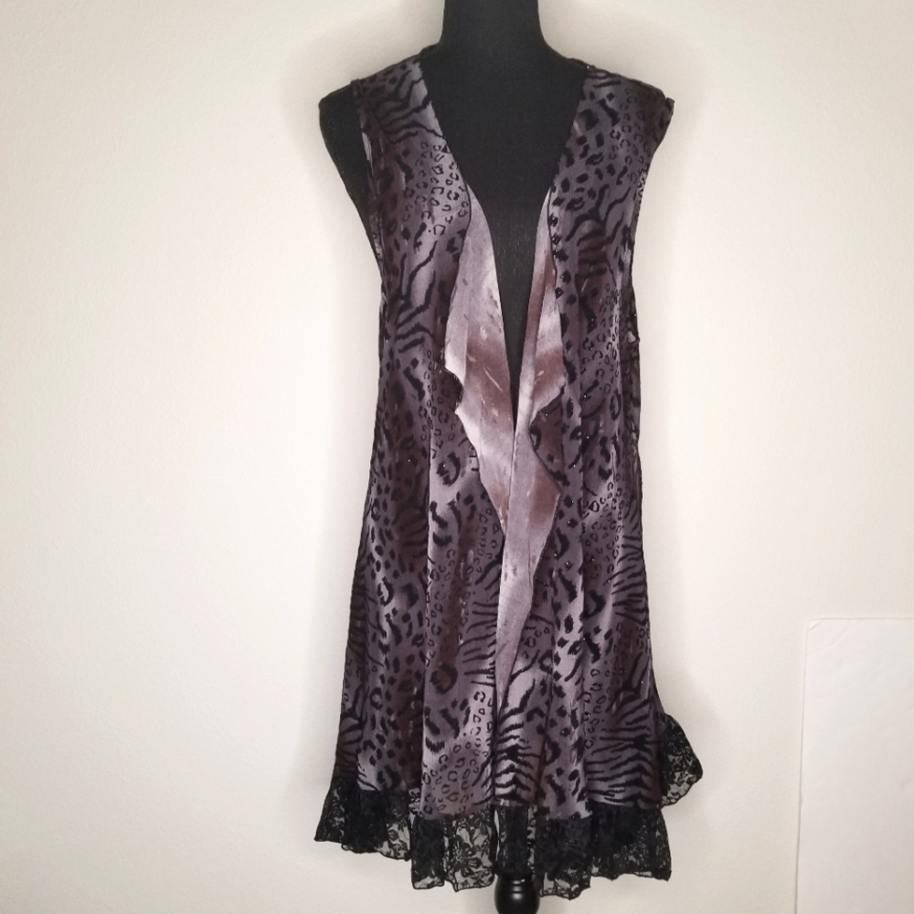 NEW Lily by Firmiana animal print lace sparkly duster kimono Velvet Burnout 2X